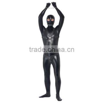 Halloween Men Cosplay Convict Prisoner Catsuit Black Men Costume