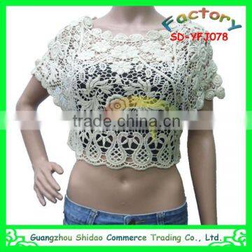 Export high quality short sleeve short pattern blouse embroidery cotton ladies blouse