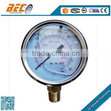 Stainless steel case high pressure range pressure test gauge