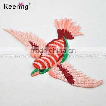 new arrival red vivid embroidery bird patch for women decoration WEF-107