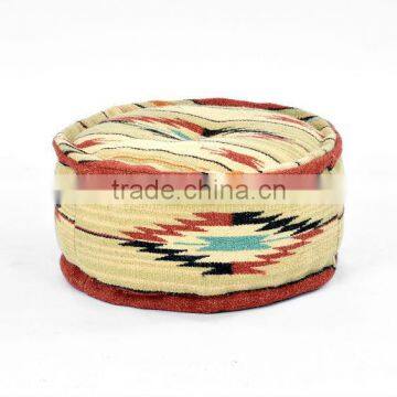 Natural Fibres Handcrafted wool jute Kilim pouf