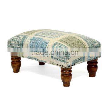 Natural Fibres Printed Upholstered Footstool