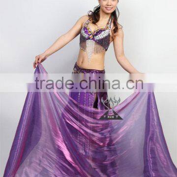 Shining Purple chinese silk belly dance fan veils