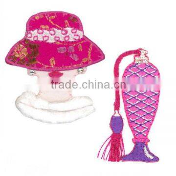 perfume bottle/lady in hat glue on embroidery motif