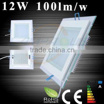 Best price+New design 12w 100lm/w aluminum+glass high brightness led square panel lighting ceiling lights