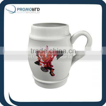 Customized Printed Wrist Drum Shape Porcelain Beer Mugs/Cups White