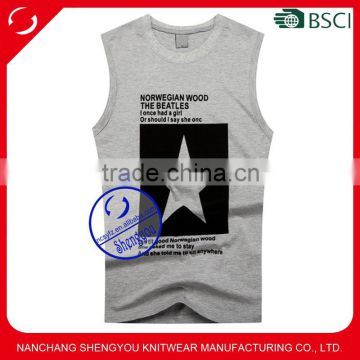 Custom wholesale mens grey tank top gym men with printed