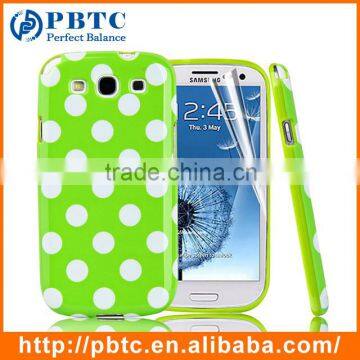 Set Screen Protector And Case For Samsung Galaxy S3 I9300 , Dot Pattern Hard Gel TPU Mobile Phone Case