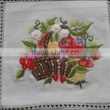 Hand embroidered white cotton coaster