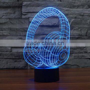 Unbelievable decorative acrylic LED 3D Illuminated headset Illusion Lights Sculpture Desk Lamp Night