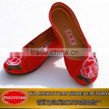 cloth embroidered red women cheap flat casual dress pumps shoes