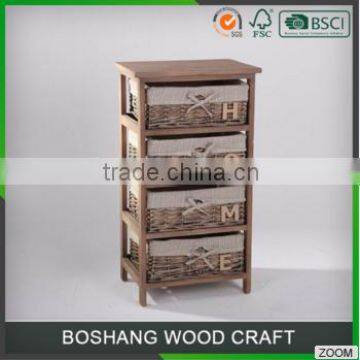 Small Cheap Indoor Storage Wooden Cabinet with many Wicker Drawers