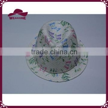 Vintage cute kid straw hat paper fedora hat