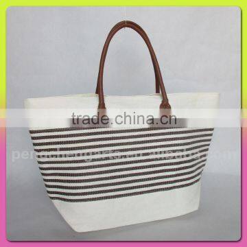 new fashion lady women polyester stripe handbag with paper straw bags