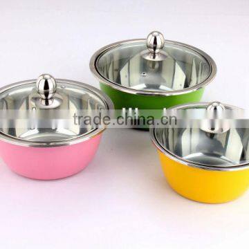 3 Pcs Stainles Steel Colorful Mixing Bowl with Glass Lid