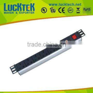 19" 1.0U 6 WAY UK TYPE PDU WITH OVER-LOADING PROTECTOR