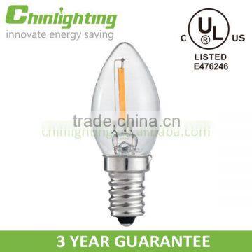 UL CUL CE RoHS Listed Chinlighting Mini LED Filament Bulb C7 0.6W E12 E14 Candelabra Base                        
                                                Quality Choice