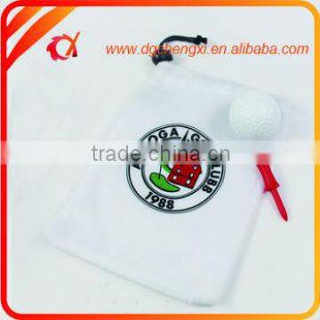 Colorfull Printing Logo Velvet Golf Bag in White For Golf Ball/ Golf Tee / Golf Divot Tool