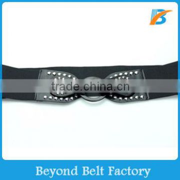 Beyond Black Wide Elastic Stretch Waist Belt with Studs Decor