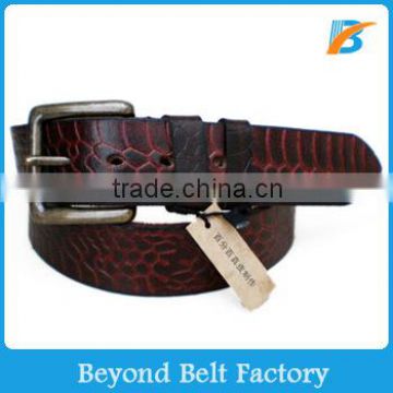 Beyond 35mm Wide Unisex Coffee Crocodile Embossed 100% Genuine Leather Belt with Brass Pin Buckle