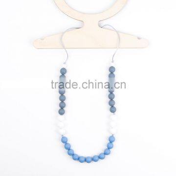 Fashion Jewelry Gray White Blue Round Beads Silicone Teething Necklace - Ombre 'Jesse' For Baby Teether TN081