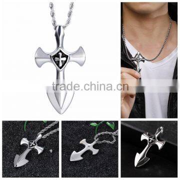 Custom Mens Hiphop Jewelry Stainless Steel Silver Men Religious Cross Pendant Necklace