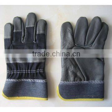 Dark Color Furniture Leather Glove with Denim Fabric Back