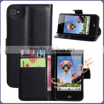 High Quality Leather Wallet Flip mass production cover case for iphone 4 4s