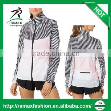 Ramax Custom Women 100% Polyeser Striped Sport Running Jacket Coat With Zip Pack Pocket