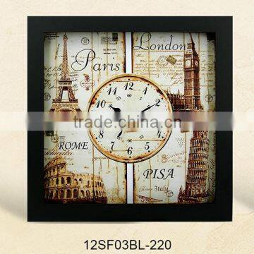 12 inch retro style decorative Mdf Wooden Clock with Glass (12SF03BL-220)