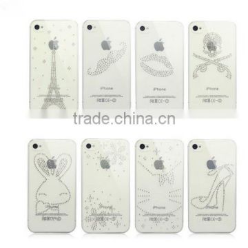 2014 New Transparent black white base beautiful diamond clients own designs mobile phone cover for 4/4s/5