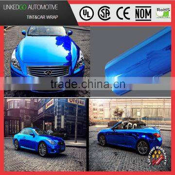 Superior quality stretchability mirror roll 1.52*20M chrome blue car wrap vinyl with air bubble free wrapping car