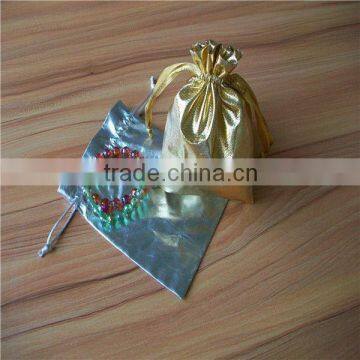 Small metallic fabric Drawstring Bags With Printed Logo/custom metallic fabric jewelry bag/metallic fabric bag with printing