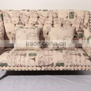 Genuine leather 2 seats European style fabric sofa