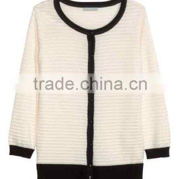 Hot Sell 2016 New Products Ladies' Scoop Neck Long Sleeve Cardigan With Button Black Knitted Sweater