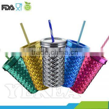 450 ml double walled plastic texture mason jar mug cup with UV coating lids