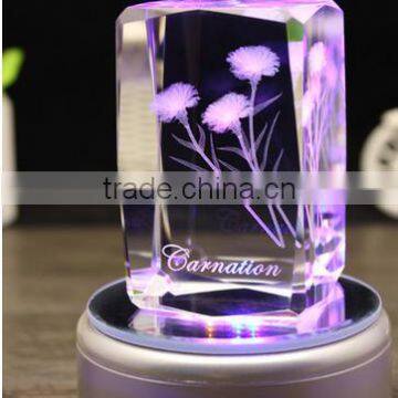 3D Laser Engraved Crystal Cube with light base