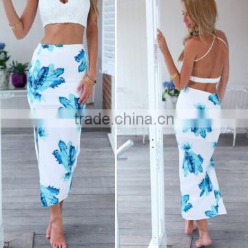 Stylish Ladies Women Casual Print Package Hip Skirt High Waist Side Split Slim Skirt