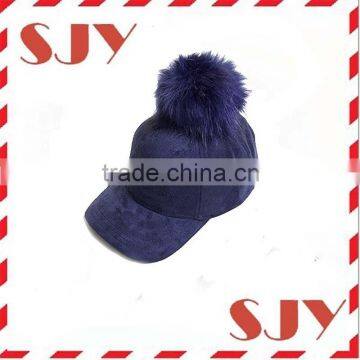 Women's Faux Leather Fur Pom Pom Adjustable Baseball Cap photo-6