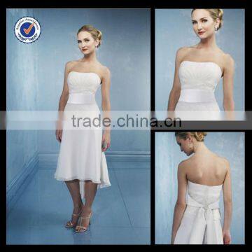 New Design Wholesale Custom Made Asymmetric Strapless White Chiffon Corset Belt Homecoming Dress H0042