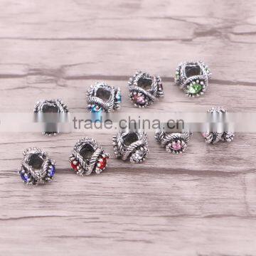 Mix Color Crystal Rhinestone Metal Beads Antique Silver Plated Jewelry Big Hole European Bead Fit Making Charms Bracelet