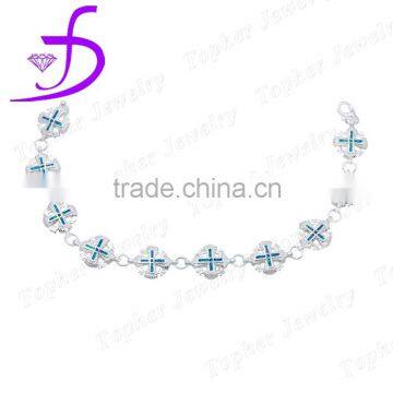 wholesale Jesus opal cross shaped bracelet silver plated opal jewelry bracelet