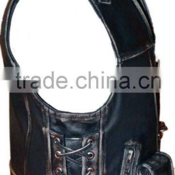 Leather Motorcycle Vest, Biker Waistcoat, Motorbike Leather Vest, Chopper Leather Vest photo-2
