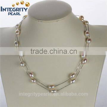 8mm AAA drop 36 inches natural silver long chain pearl necklace, fashion pearl necklace