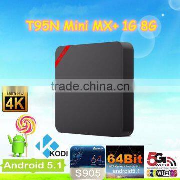 2016 China Manufacturer supply ! T95N 4K 1080p amlogic s905 Kodi 16.0 4k2k H.265 1G 8G android tv box