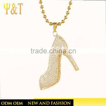 Hot Sale Hip Hop Bling High Shoe Pendant Gold Plated Jewelry for Women