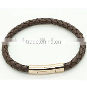 Woven secure matching clasp stock brown leather bracelet