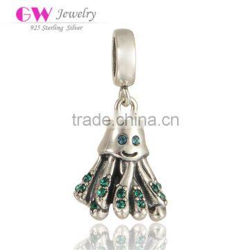 S336 Globalwin Lovely Octopus Design Wholesale Sterling Silver Charms Beautiful Green Zircon Stones Paved Cartoon Charm