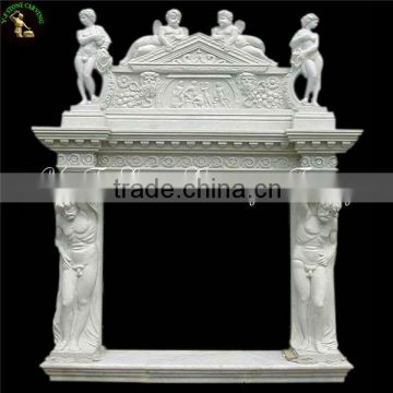 Magnificent hand carved white double marble fireplace mantel