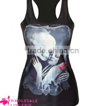 Black stringer tank top Chic Womens Skeleton Beauty Rose 3D Printed Tank Top BX148